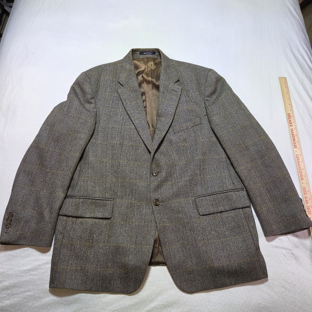 Ralph Lauren Sport Coat Blazer 46R Brown Herringbone Wool Windowpane